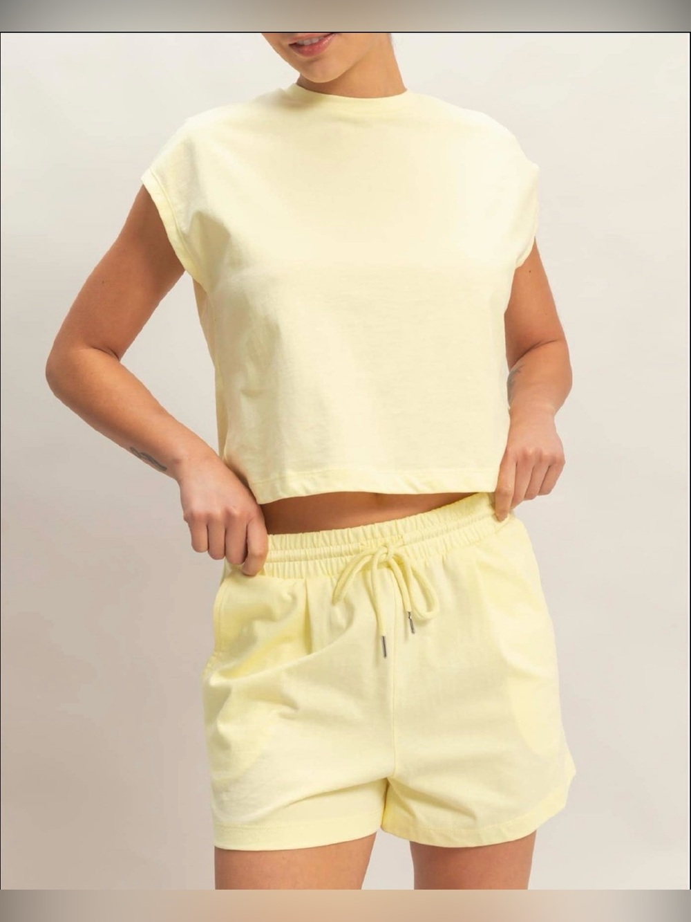 Cap Sleeve Boxy Top & Shorts Set | Pale Yellow
